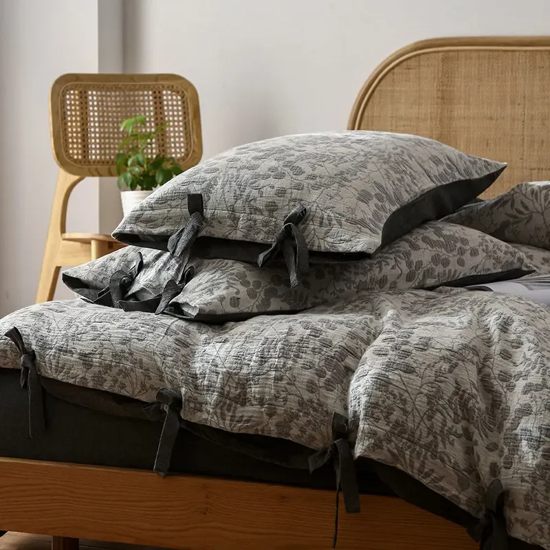 A-class High-end American Bedroom Double-layer Yarn Cotton Linen Texture Four Piece Set Pure Cotton Single Three Piece Set