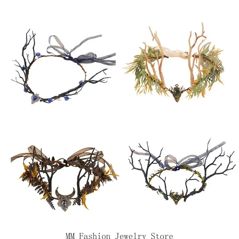 

D0UB тема природы, головной убор с изображением эльфа, натуральный дизайн ветки, повязка для волос для взрослых, музыкальный для