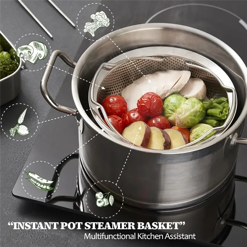 KYCOR-On-The-Go Instant Steamer Basket With Handles, Perforated Strainer Colander Drying Basket For Fruits & Vegetables