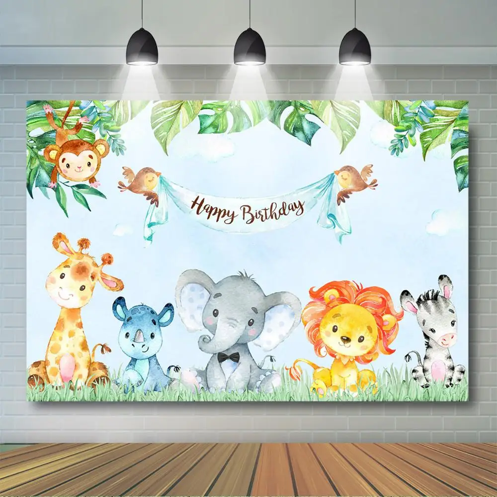 

Mocsicka Safari Baby Shower Backdrop Jungle Animal Birthday Background Leaves Animals Baby Shower Birthday Party Decor Banner