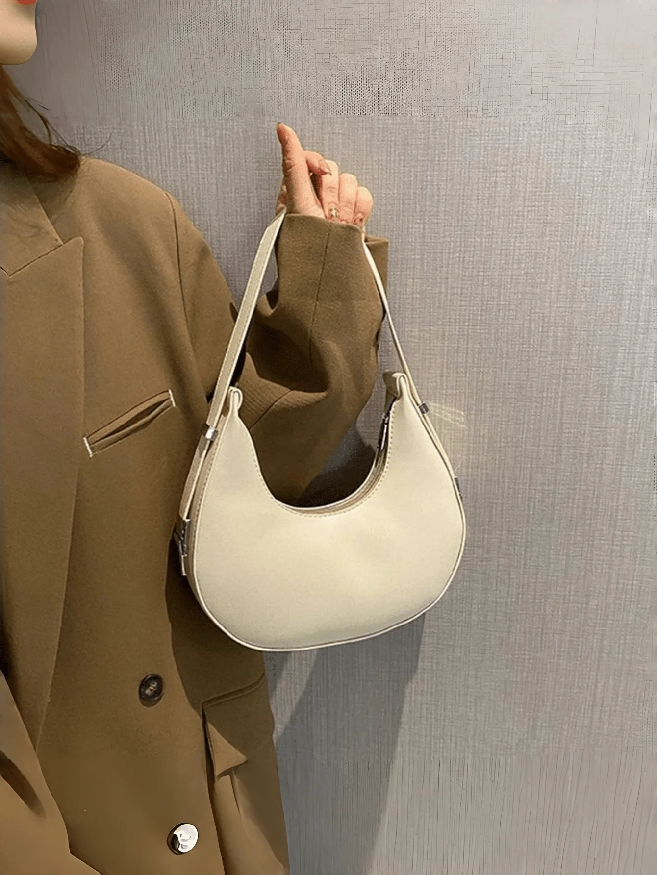 Fashionable & Luxurious PU Leather Shoulder Bag/Handbag, French Niche Crescent-Shaped Bag, Suitable For Shopping Or Commuting