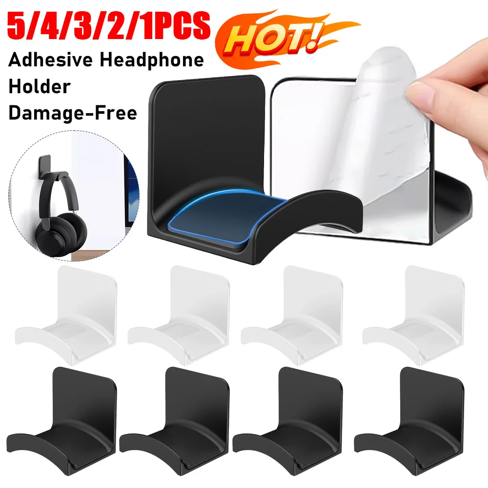 

5/1PCS Versatile Headphone Hanger Gaming Microphone Over-ear Headset Stand Bearing 1KG Adhesive Easy Installing Headphone Hook