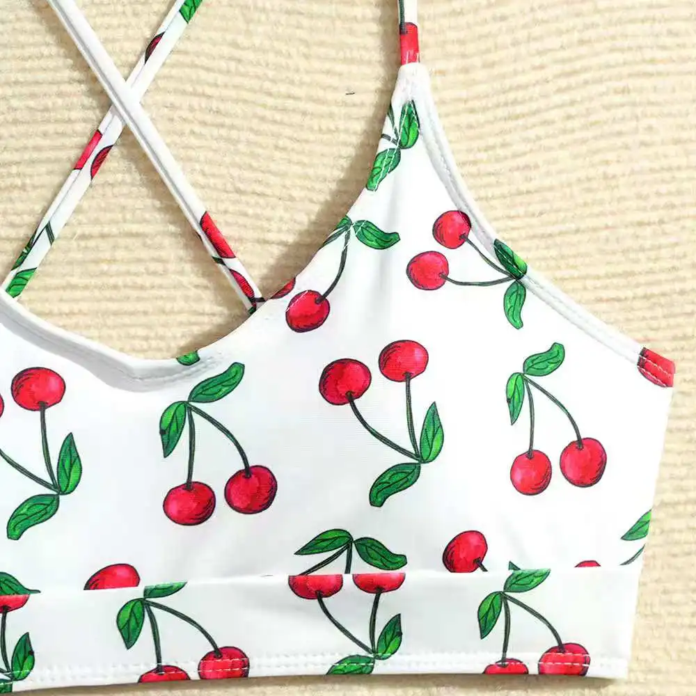 2026 Strappy Girls Swimsuit 3 Pieces Bikinis Cherry Kids Swimwear Female Children's Bathers Bathing Swimming Swim Suit 8-14Y view 3