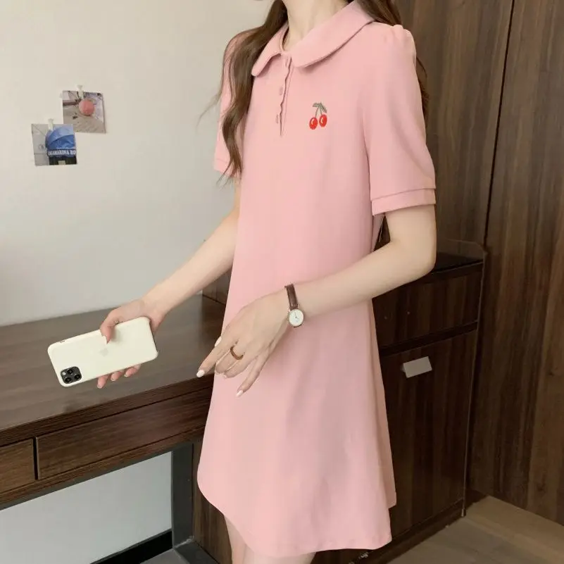 تنورة تي شيرت فضفاضة كبيرة لملابس الصيف للأطفال، سمين قليلاً وتنحيف، فستان بولو حلو وطازج ملابس Kawaii