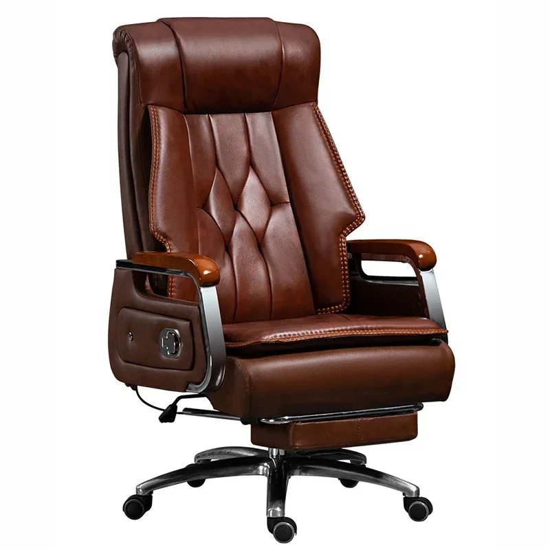 Headrest Leather Office Chair Extendable Wheels Recliner Luxury Computer  Designer Study Bedroom Chaise Lounges Furniture