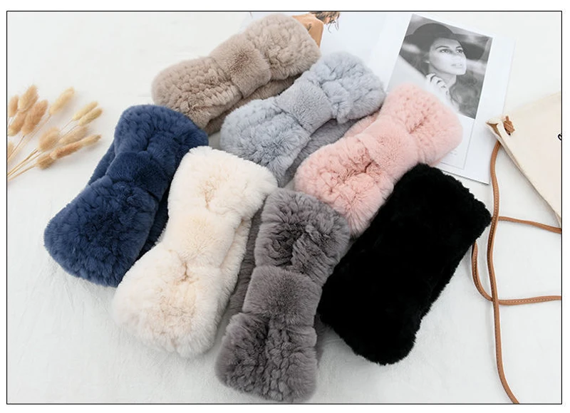 Luxuriöses Winter-Stirnband für Damen aus 100% Rex-Kaninchenfell, Elastisches Haarband aus Echtfell, Hochwertige Mode-Accessoires – Detail 1