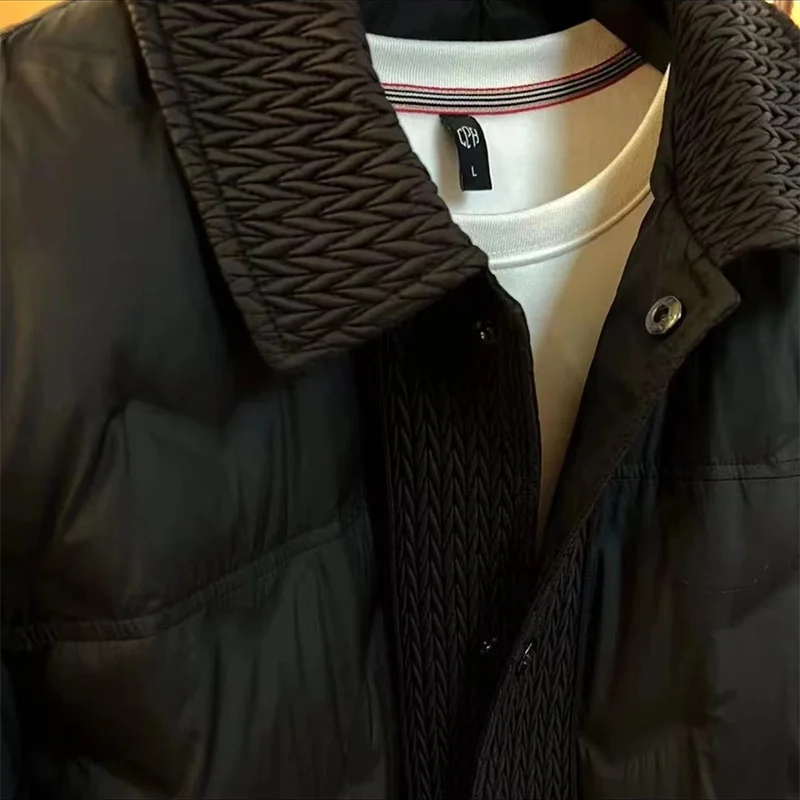 

Men's Casual Cotton Jaet Autumn Winter Turn-down Collar Triangular Label Warm Faion Patchwork Barley Leisure Hong Sle C...