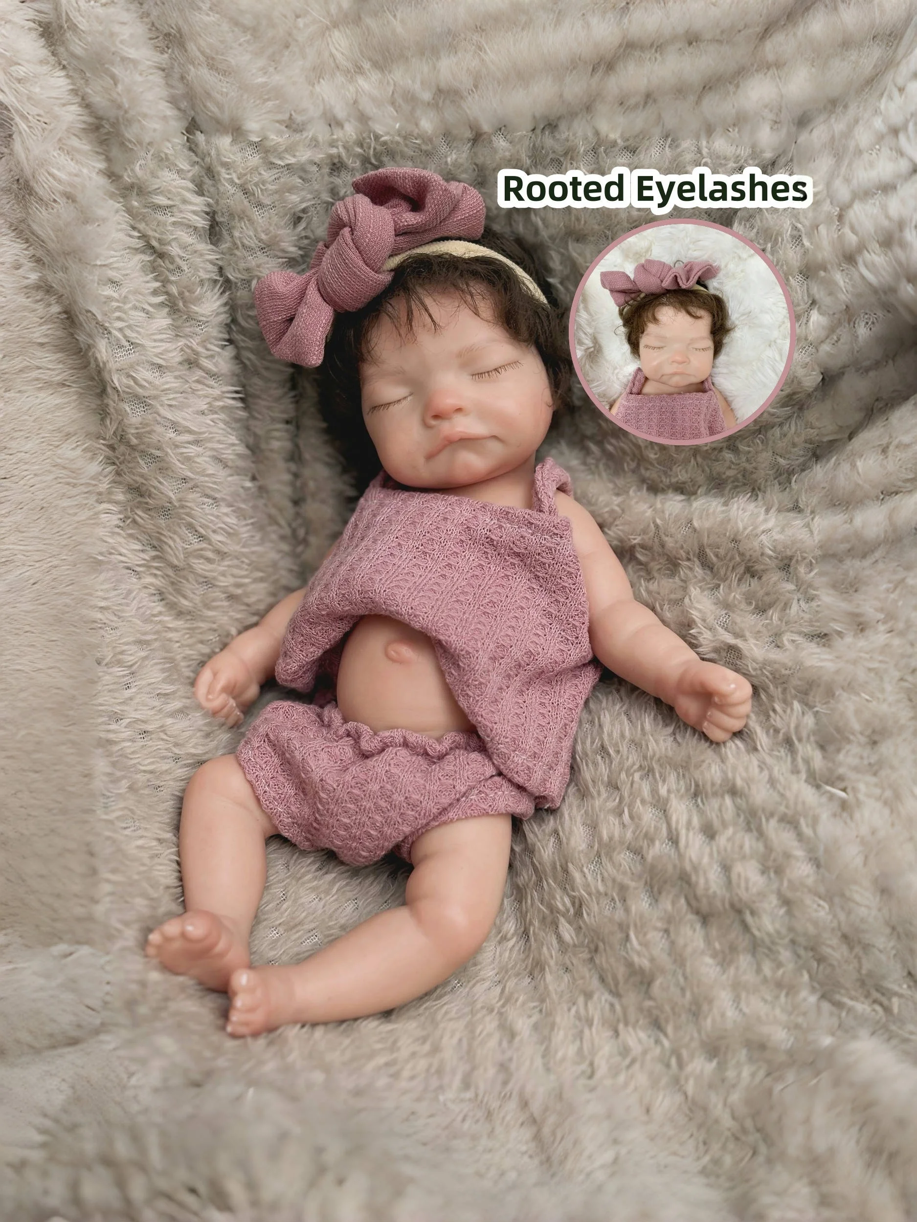 10Inch Cute Sleeping Full Body Solid Silicone Reborn Girl Doll With 3D Painted Skin Details Dress In Pink Outfits Bebe Reborn