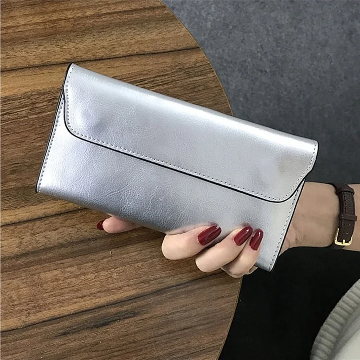 Genuine Leather Women Thin Wallet Female Phone Pocket Luxury Minimalist Wallets Long Hasp Purse Card Holder Cowhide Clutch Bag