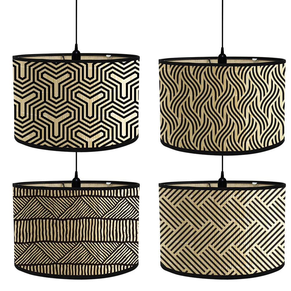 Drum Lamp Shades Vintage Lampshade Bamboo Light Cover for Table Floor Lamps and Pendant Light Bar Cafe Home Homestay Decor