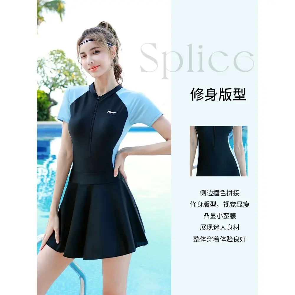 Summer One Piece Swimsuit With Skirt 2022 Women Short/Long Sleeve Swimwear Female Beachwear Bodysuit Bathing Swimming Suits