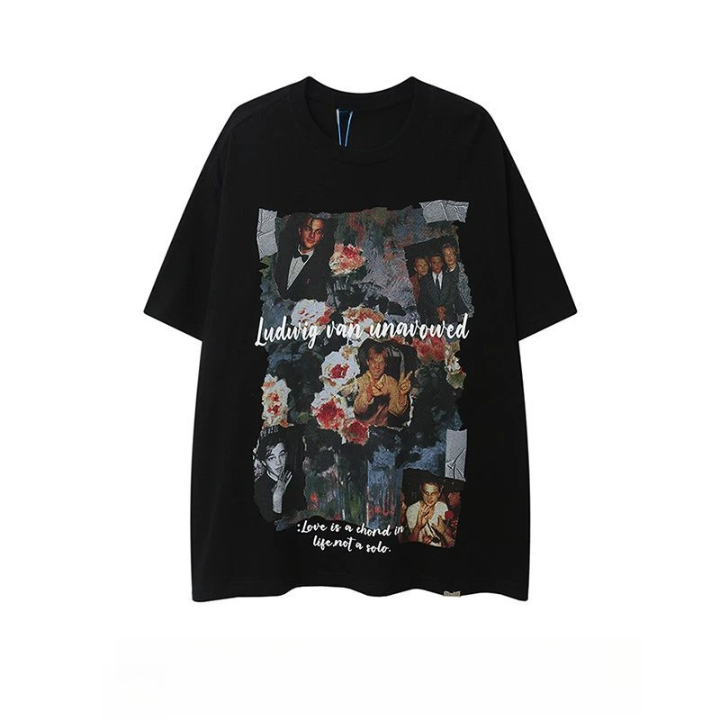 

Cotton Short-sleeved T-shirt Male and Female Students Summer Ins Tide All-match Large Size Loose American Vintage Printed Top
