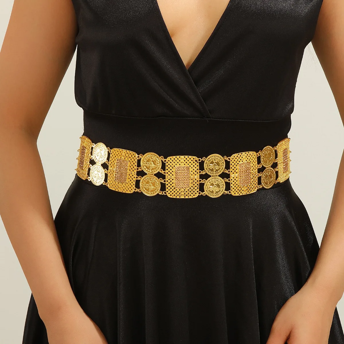 Gold Yollow-Inlayed Pendant Belt For Luxury Style Versatile Formal Dress, Decorative Delt
