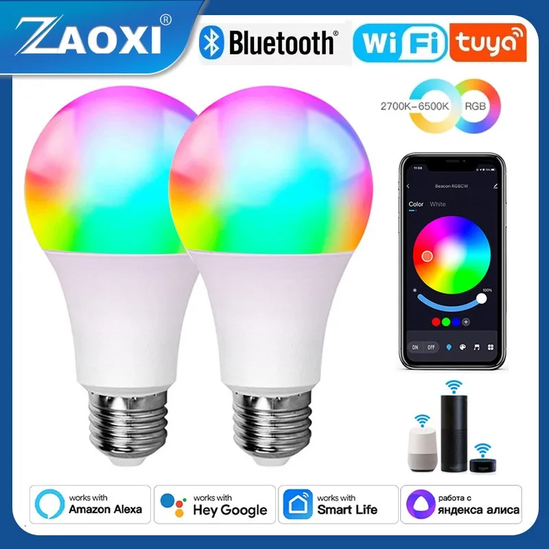 

ZAOXI Tuya WiFi Bluetooth Smart Light Bulbs 9W LED E27 RGB Home Lighting Lamp Support Smart Life APP Assistant Voice Control