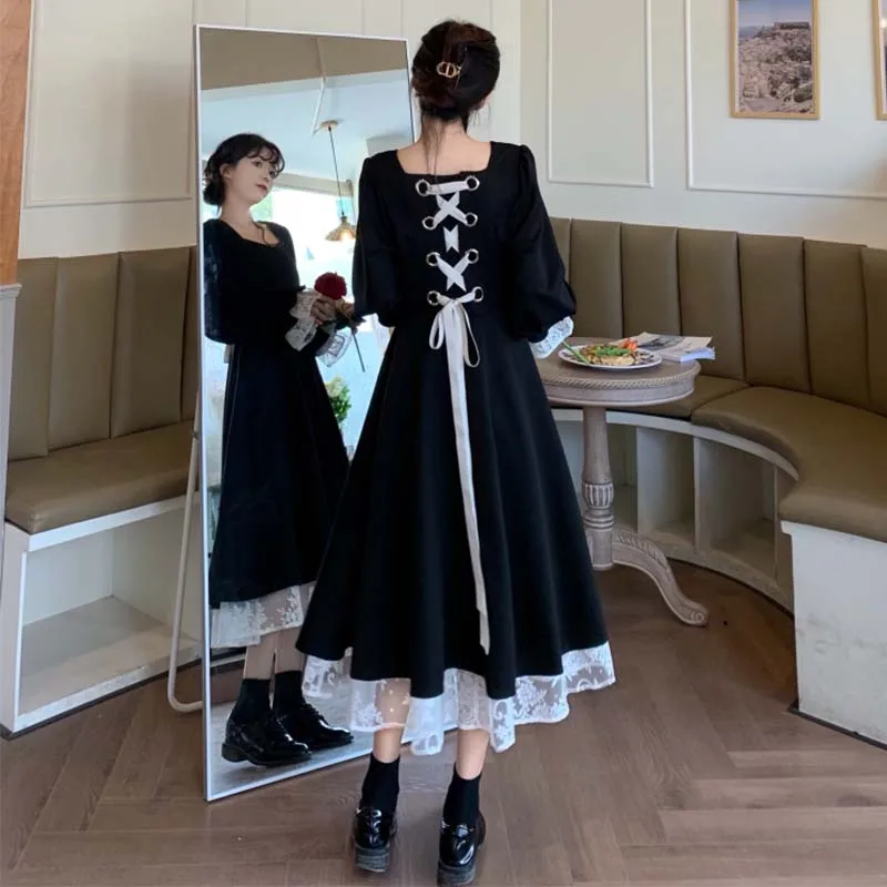 

Retro Heben Style Women's Student Dress Slimming Long Waist-Cut Spring Autumn New Design Commute Style Knot Short S...