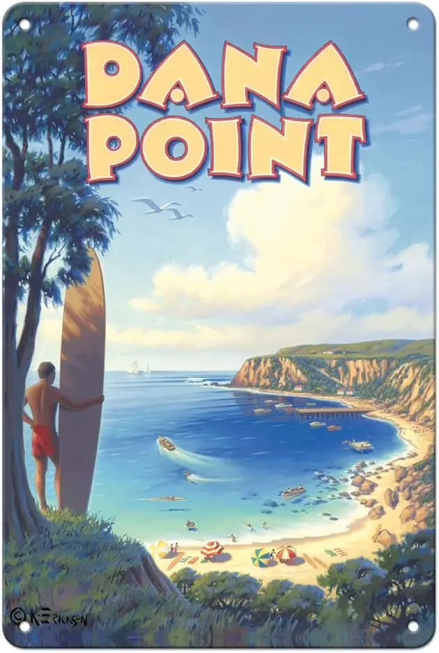 fc slnd rt Dn Pont Clforn - Surfng Spot - Vntge Trvel Poster by Kerne Erckson - 8 x 12 nch Vntge Metl Tn Sgn