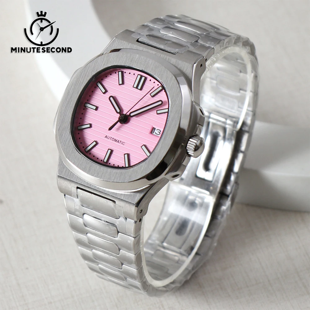 MINUTECOND-reloj con esfera degradada Rosa NH35 para hombre, cronógrafo con cristal de zafiro NH35, movimiento automático, correa de acero inoxidable, de lujo