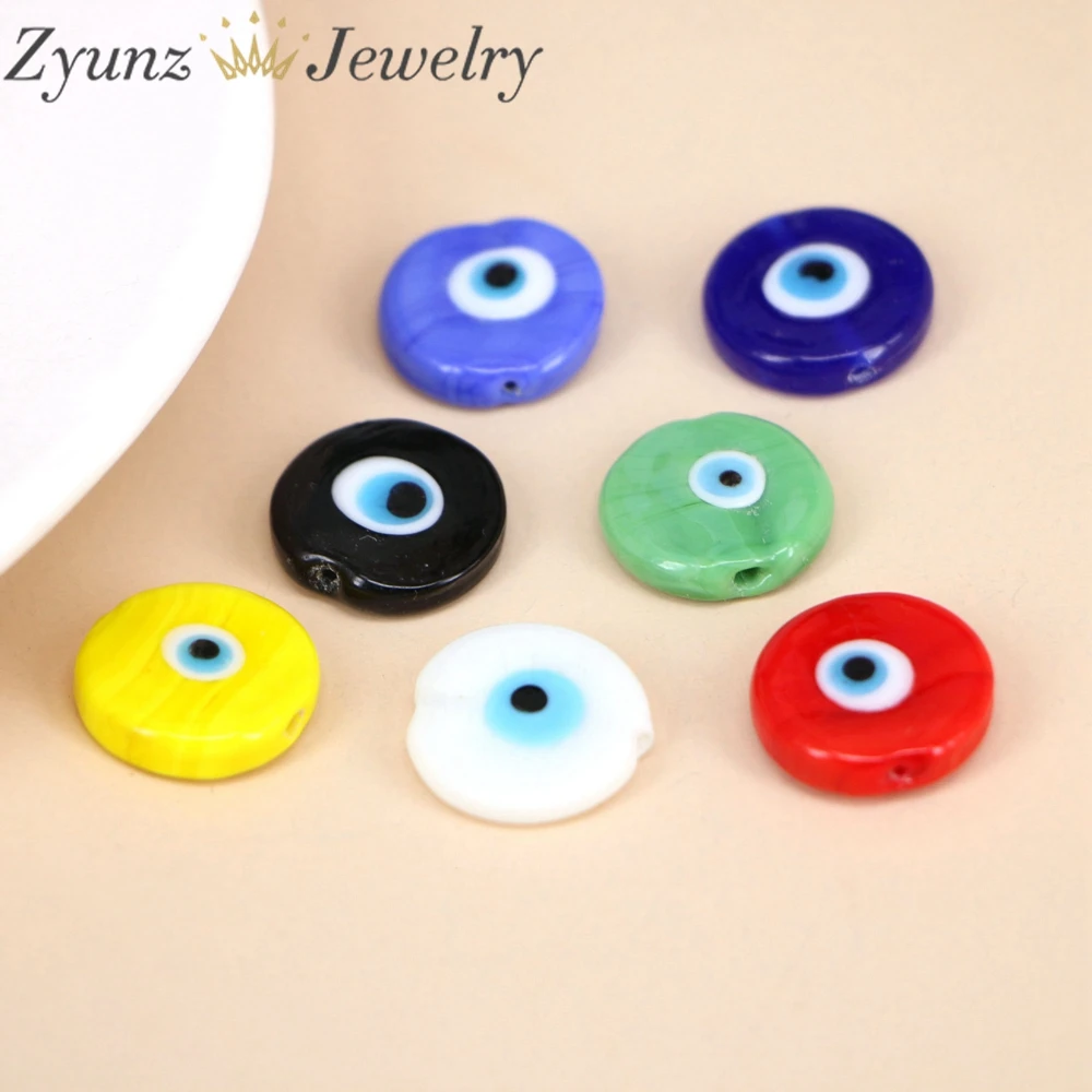 50PCS, Evil Eye Glass Round Beads Lampwork Glass Beads Charm Spacer Beads for DIY Jewelry Making Supply