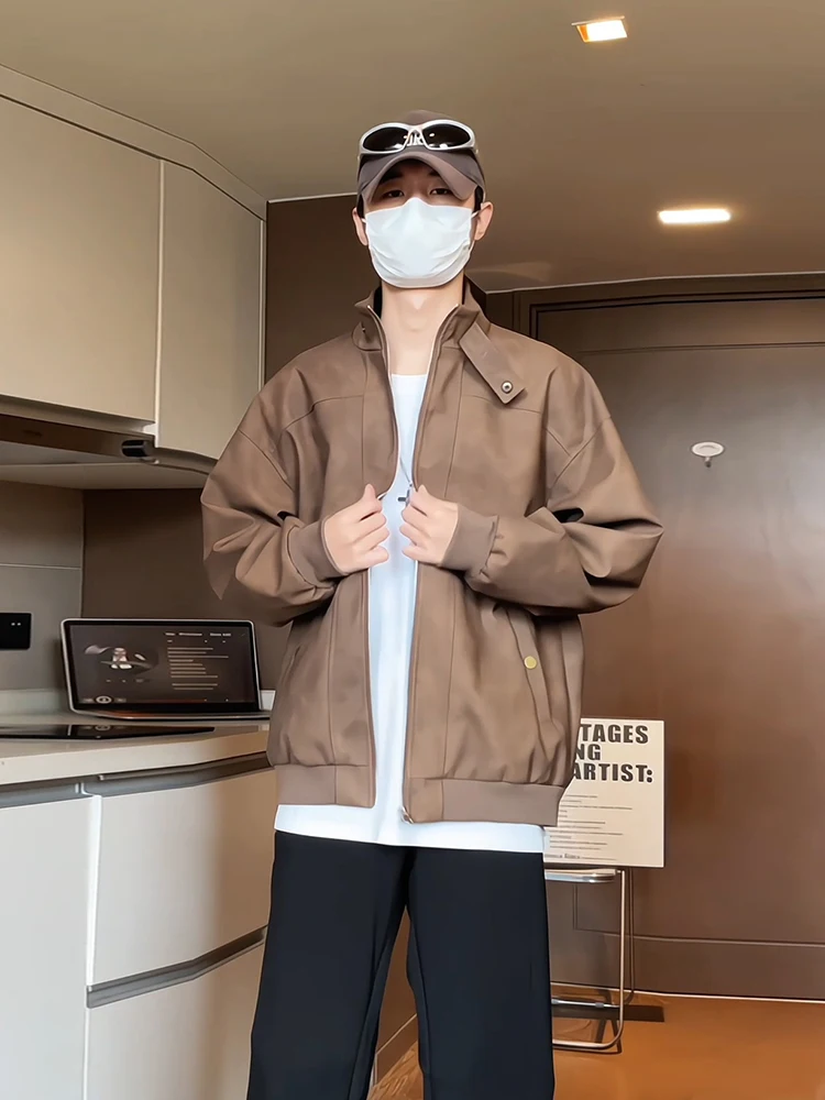 

Browan Leather Jaet Men's ort Motorcycle Sle Stand Collar Autumn Faion Casual Loose Fit Polyester Fiber Antioxidant