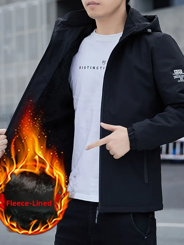 

Men's Fce Lined Jaet Thi Warm Autumn Winter Sle New 2025 Trendy Cotton Coat for Youth Zipper Closure Color