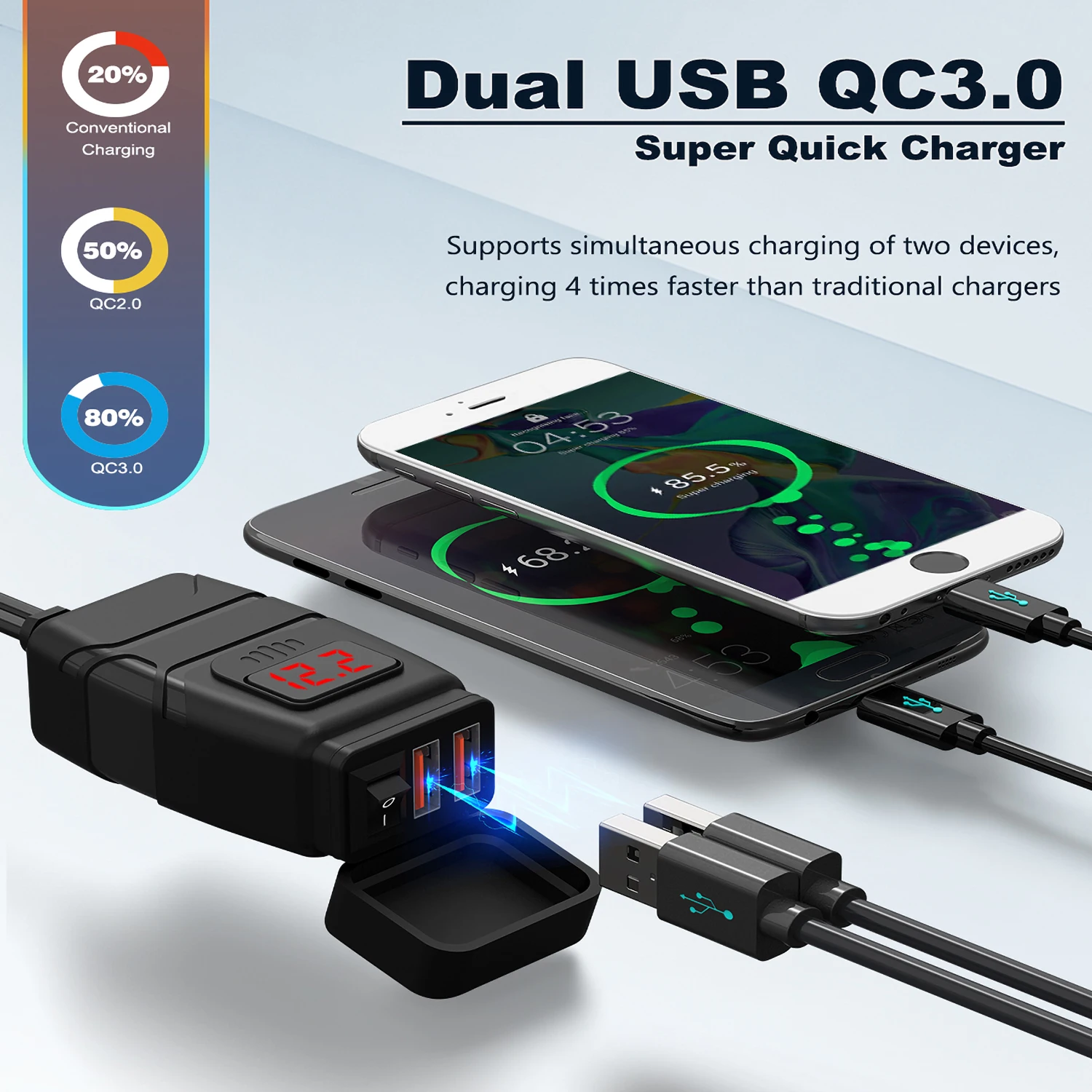 Gadpow qc3.0 tomada usb para a motocicleta celular carregador rápido carregador da motocicleta usb carregador de telefone celular à prova