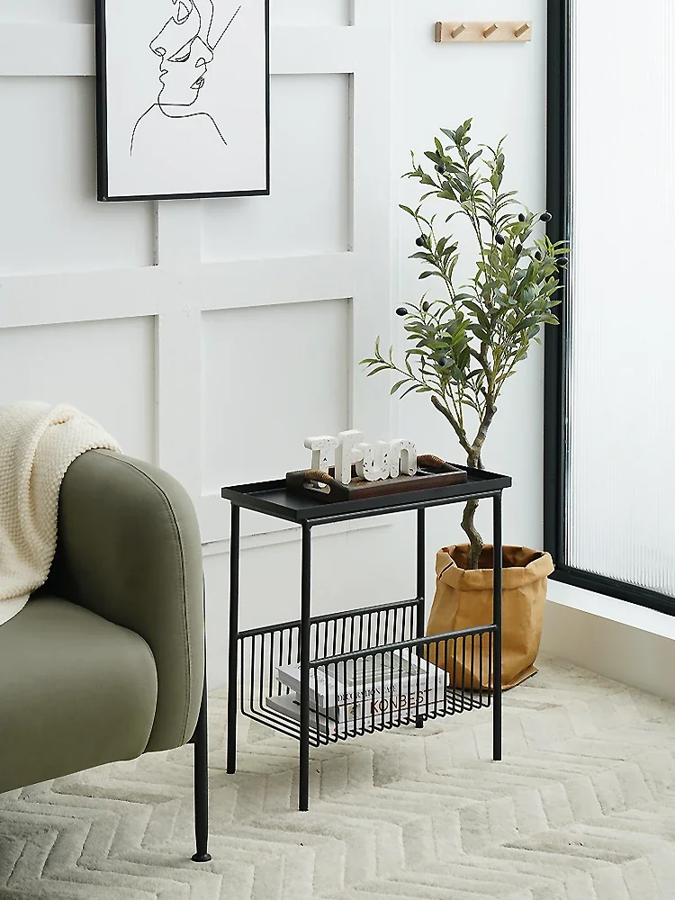 Nordic style sofa side cabinet mini small coffee table wrought iron corner few bedside shelves