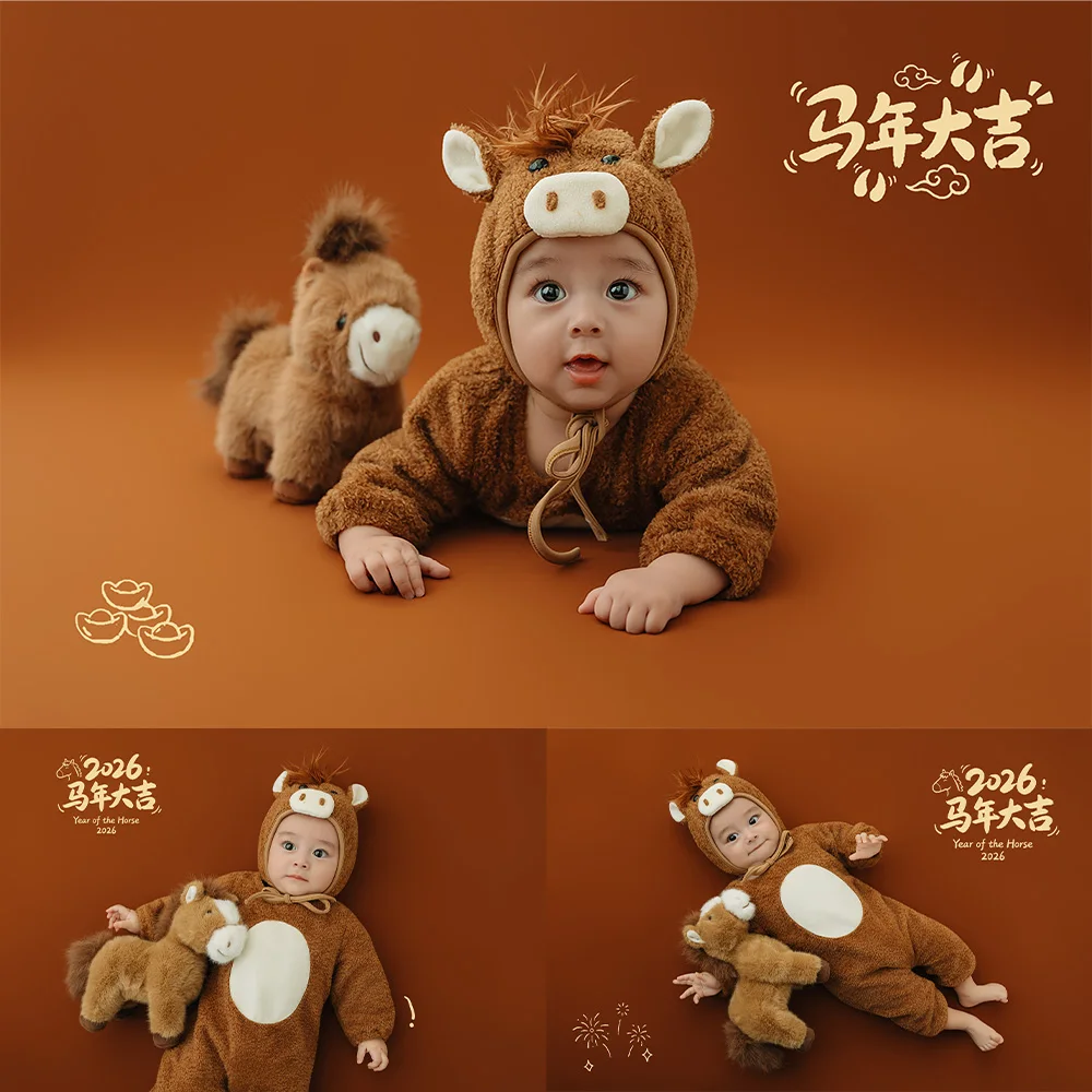 Year of the Horse Theme Photography Props 100 Days Baby Costume Plush Horse Doll Decor for Studio Professional Scene Photo Props