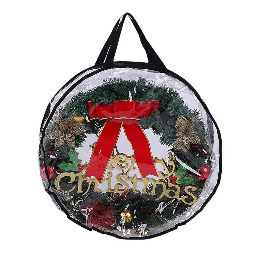 Christmas Wreath Storage Bag with Handle Zipper Closure Large Capacity Transparent Garlands Mini Trees Dustproof Organizer