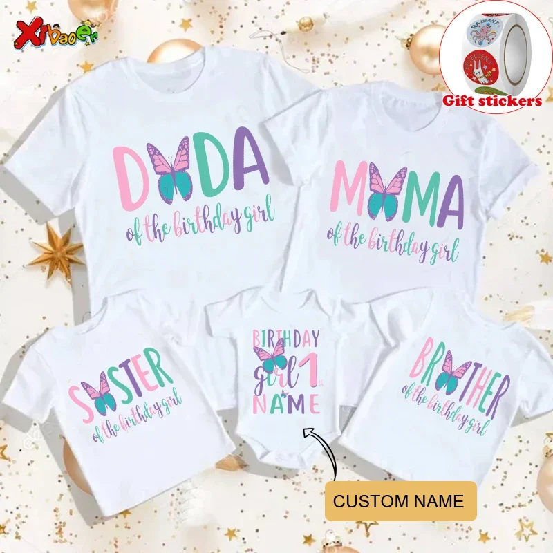 

Family Matching Outfits Butterfly Birthday T Shirts Family Matching Custom Butterfly Print T-Shirt Give Away Children's Stickers