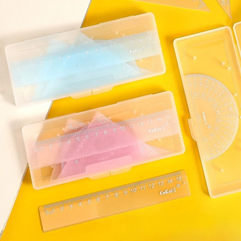 4pcs 15cm Candy Color Traight Triangle Ruler Protractor Drawing Painting Ruler Drafting Tool Cute Stationery for School Office