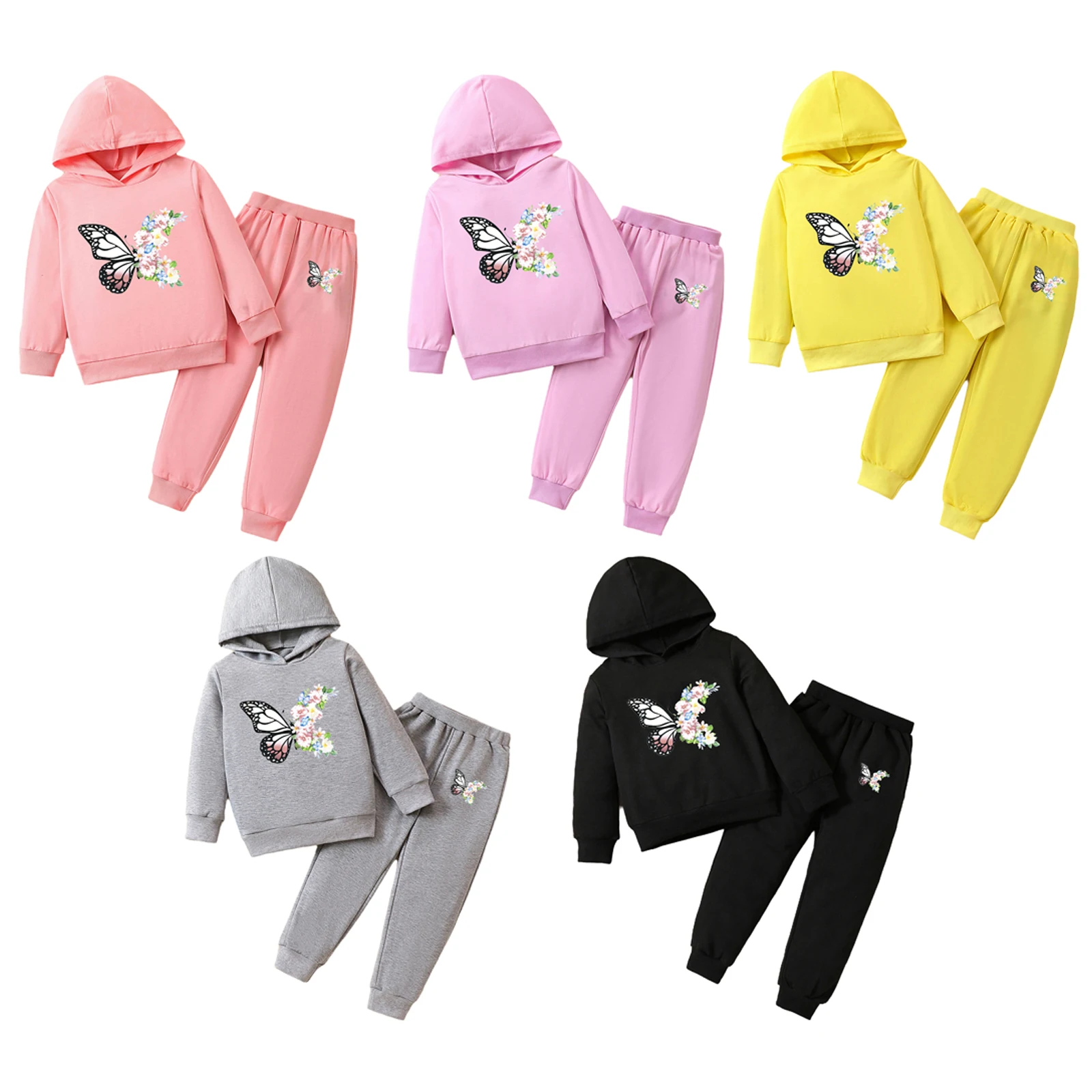 

Teen Girls Cute Butterfly Print Long Sleeves Hoodie with Pants Sportswear Outfit Tracksuit for Outdoor Workout Running Camping