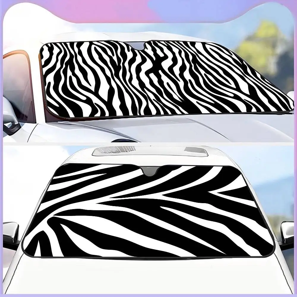 

Черно-белый принт с зеброй, солнцезащитный козырек на лобовое стекло, милый автомобильный передний лобовое стекло 70x130 см, солнцезащитный козырек, теплоотражатель