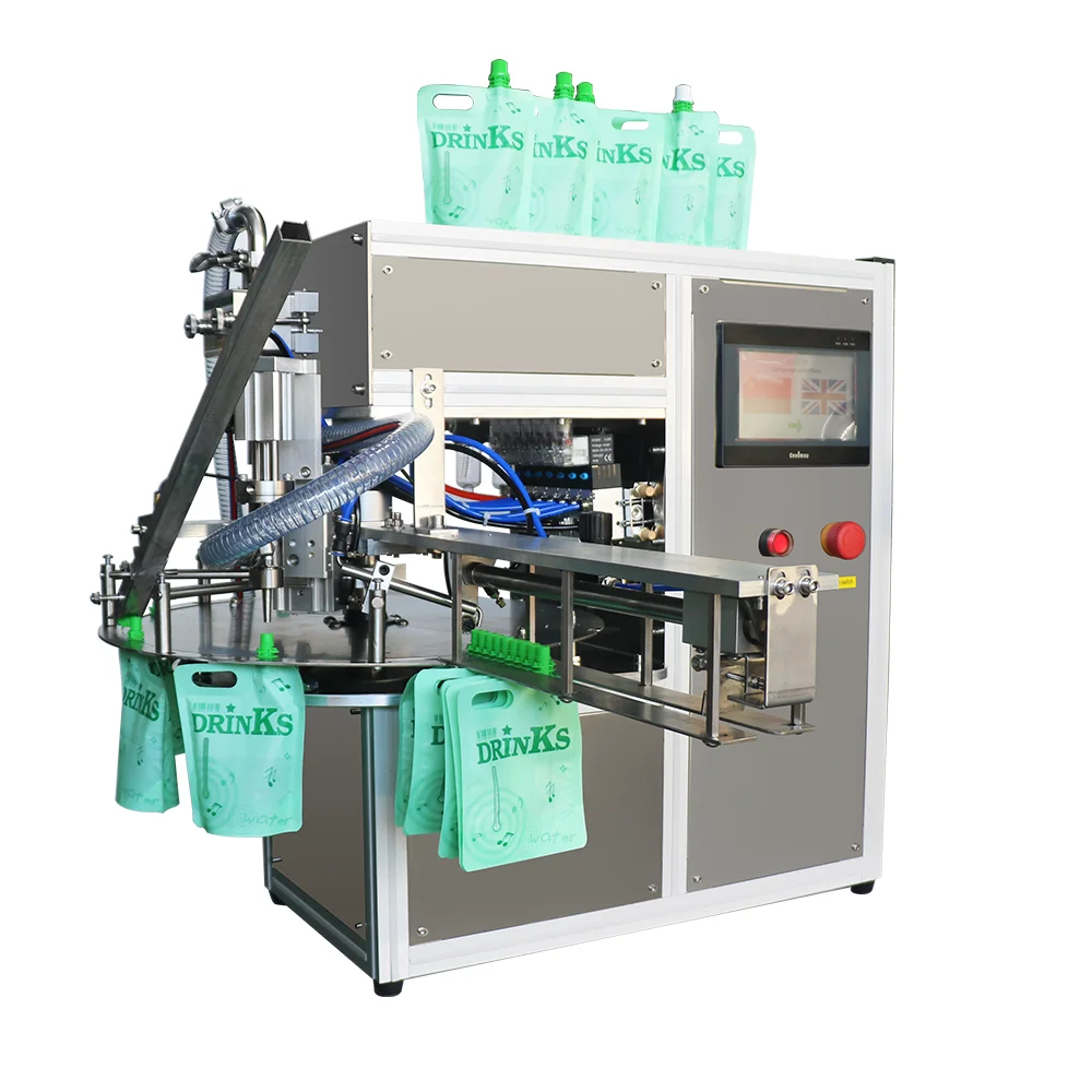 Semi Automatic Stand up Drink Bag Liquid Detergent Juice Baby Food Spout Pouch Filling Capping Machine