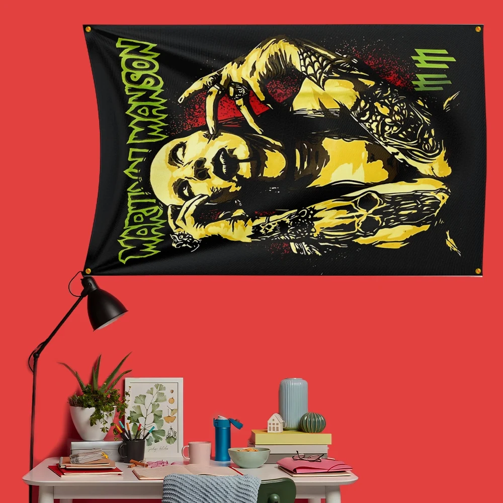 Marilyn Manson Inspired Rock Music Flag 3x5 FT 90x150cm Polyester Decorative Banner Tapestry For Music Fans Bedroom Wall Decorat