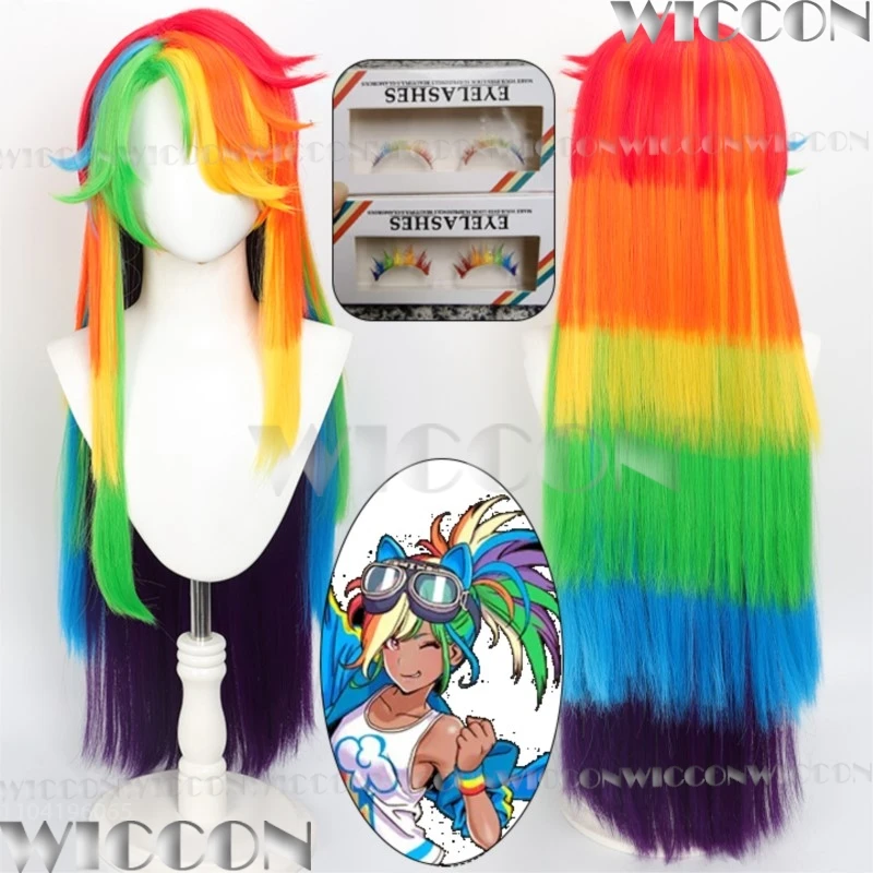 Rainbow Dash RD Anime Kawaii Pony Cosplay Wig 90cm Colorful Hair Prop Eyelash Cute Cool Girl Outfit Women Holloween Customized