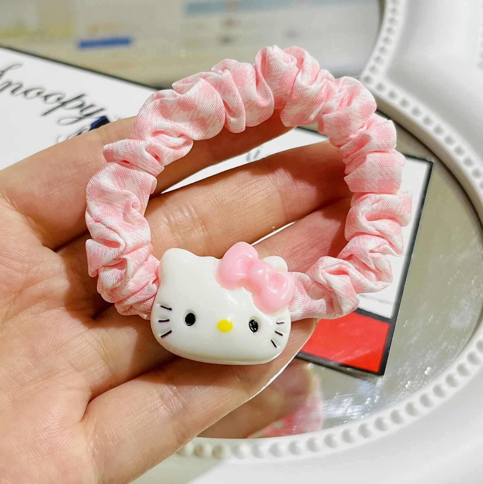 3/5 قطعة أنيمي الوردي ل مرحبا كيتي العلاقات الشعر سانريو إكسسوارات الشعر عالية المرونة رباط شعر الفتيات الاطفال اللعب الشعر التعادل الهدايا