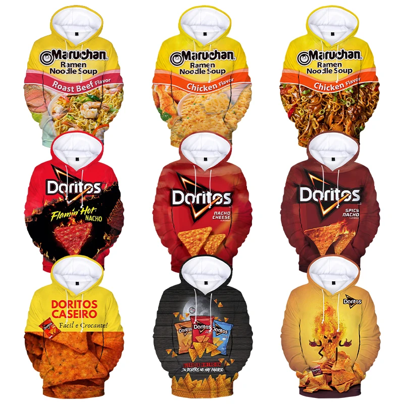 New Fashion Noodles Potato Chips Men Clothes Food 3D Print Harajuku Streetwear Hoodie Sweatshirts Unisex Autumn Casual Hoodies