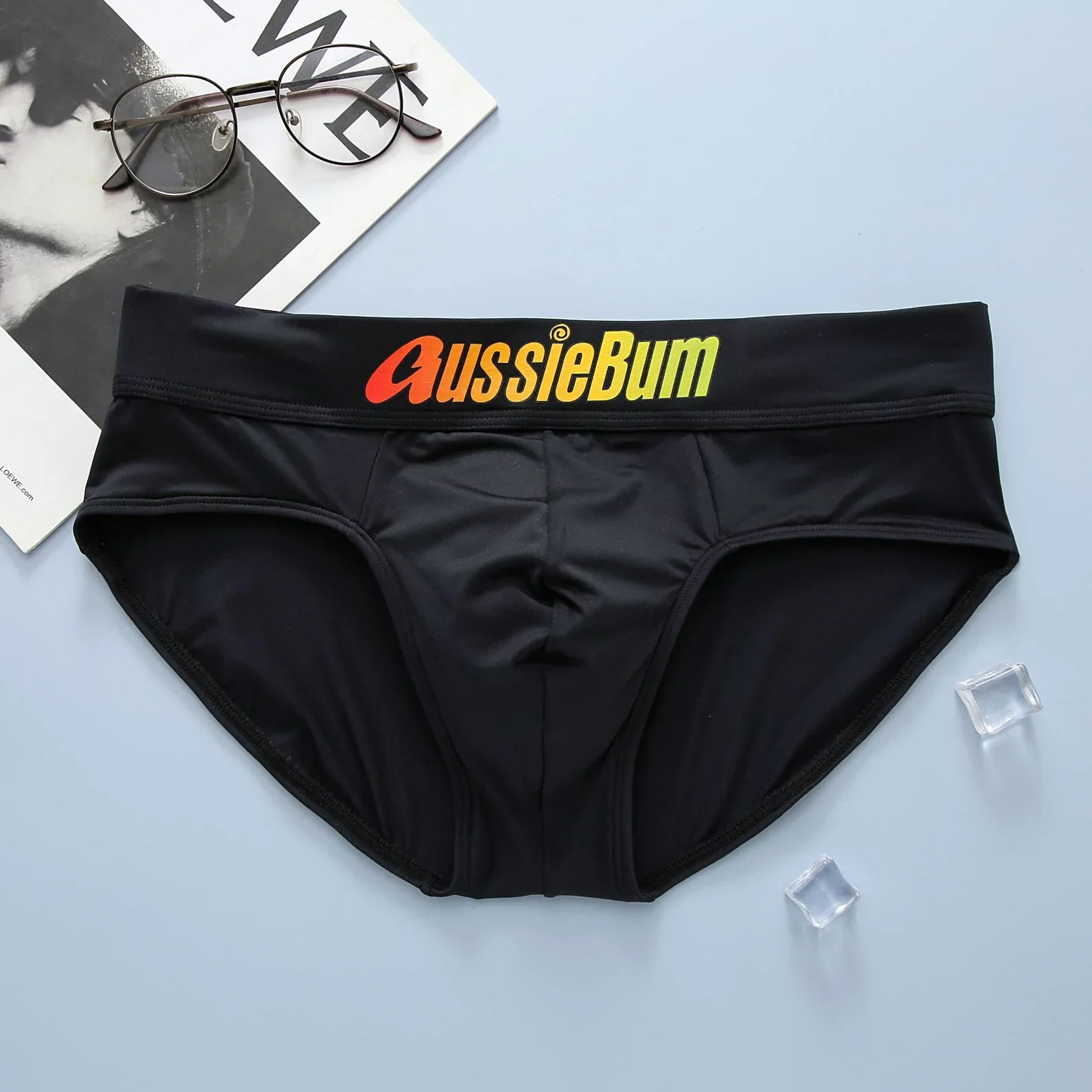 Aussiebum-Calzoncillos de seda de leche para hombre, cintura baja, elásticos, cómodos, bolsa convexa en u, palabras coloridas