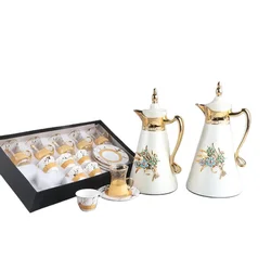 Arabic turkish tea set gold plated insulated vacuum flask thermos coffee cup water coffee pot sets