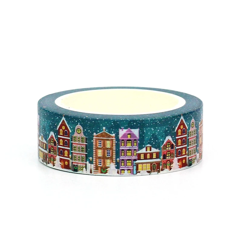 2023 NEW 1PC 10M Decorative Blue Christmas Snow House Washi Tape for  Journaling Adhesive Masking Tape Cute Stationery