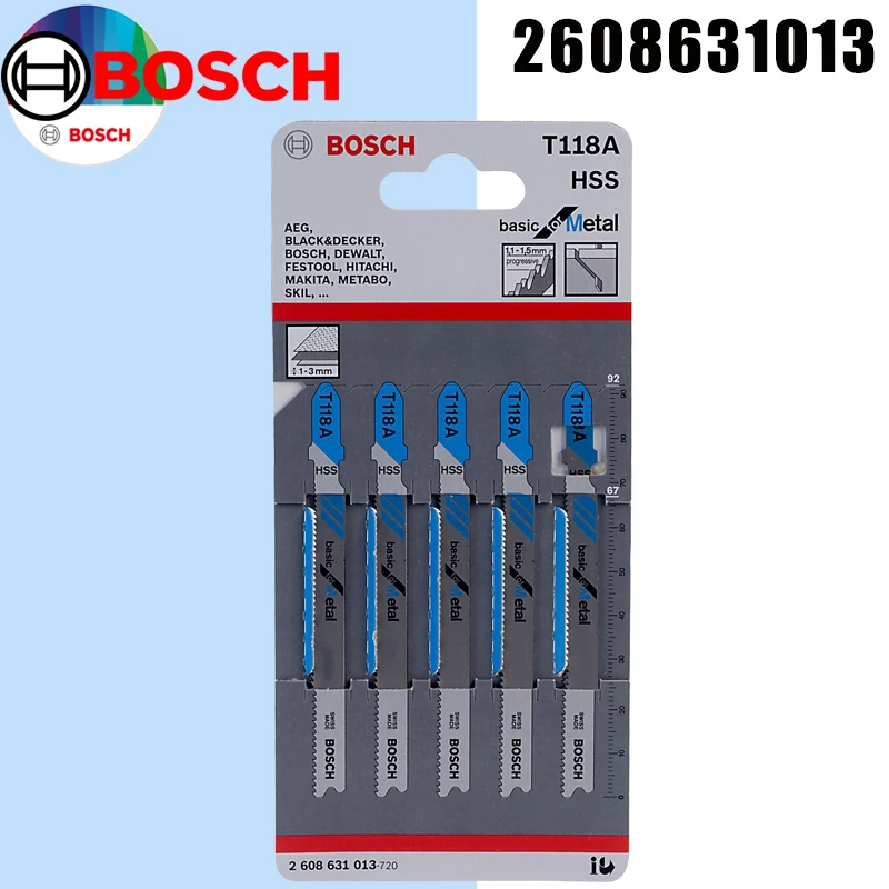 BOSCH 2608631013 Curved Saw Blade T118A Basic for Metal HSS 5-Pack 92mm Metal Straight Cutting Attachments Tool Accessories