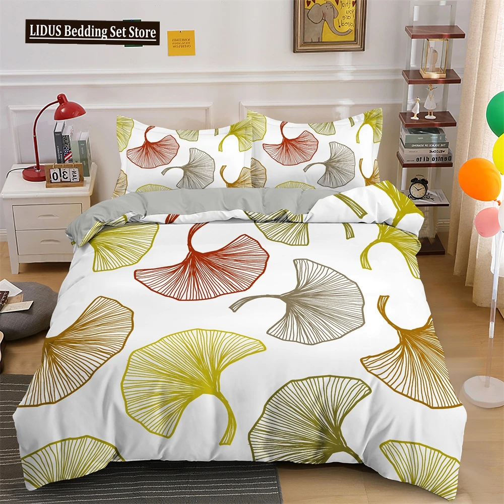 

Leaves Duvet Cover Set Ginkgo Biloba Pattern Polyester Comforter Cover With Pillowcase King Queen Size For Adults Bedding Set