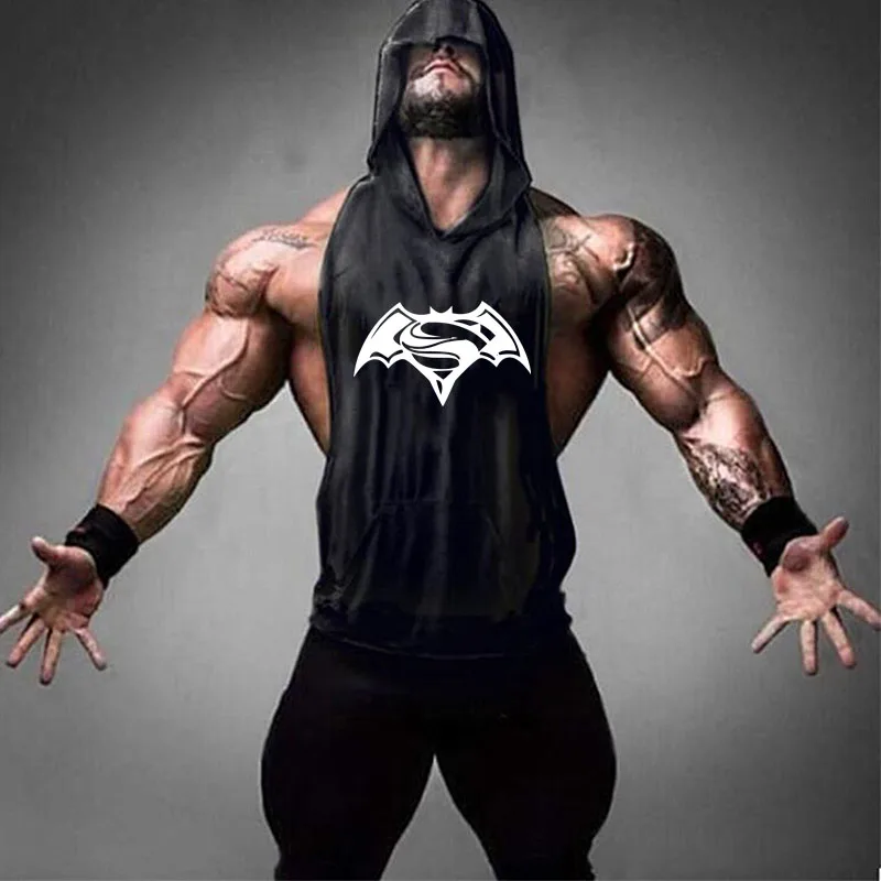 

Gym Clothing Mens Bodybuilding Hooded Tank Top Cotton Sleeveless Vest Sweatshirt Fitness Workout Sportswear Tops Male Suspenders