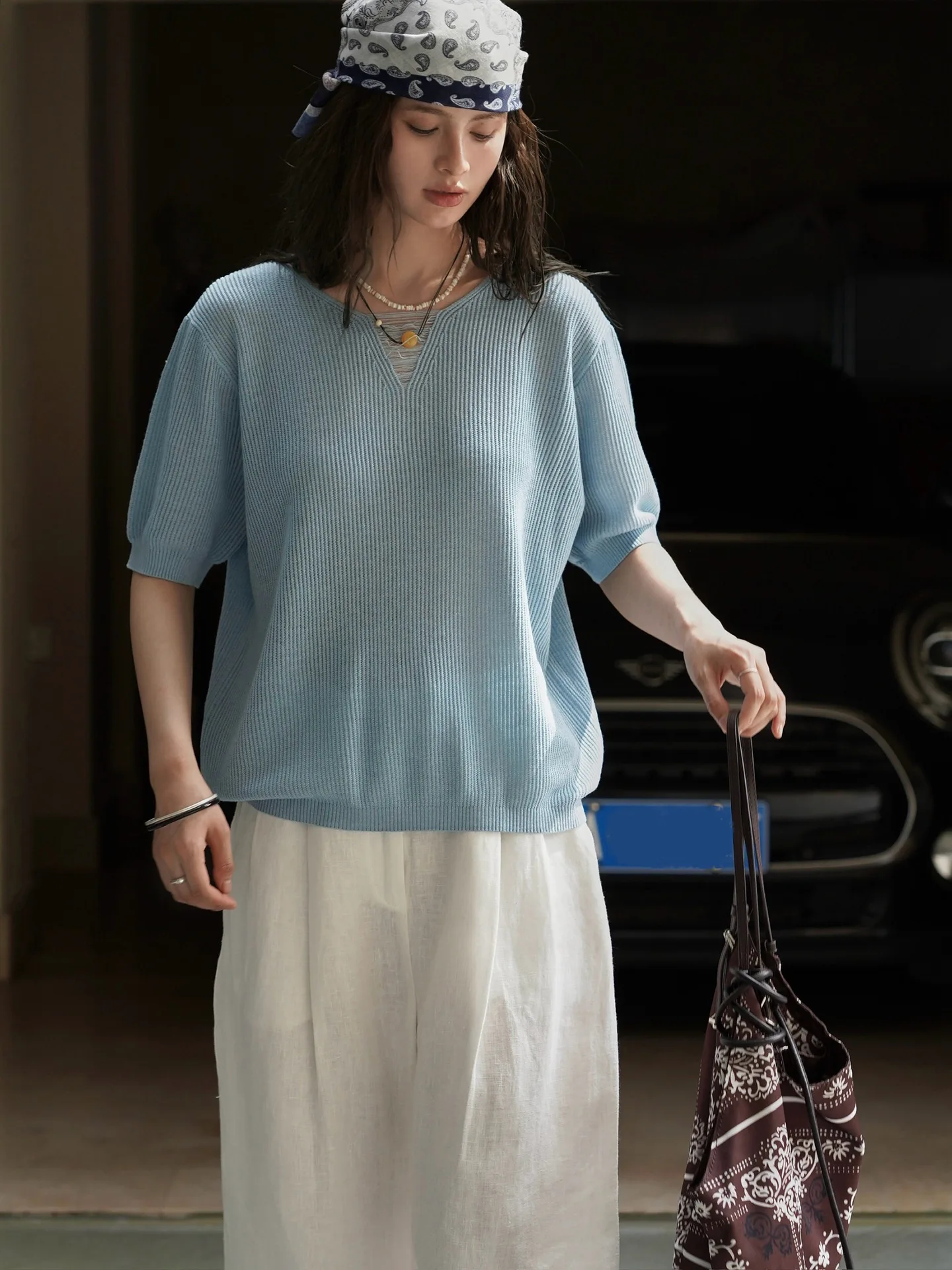 

Summer women's casual solid color round neck short sleeved loose T-shirt