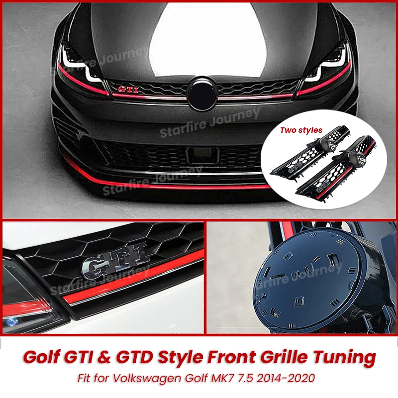 

Car Front Grille Upgrade For VW Golf 7,7.5 Rline GTI R 2014-2020 MK7 MK7.5 Body kit Airntake Grill Red line With Logo GTI & GTD