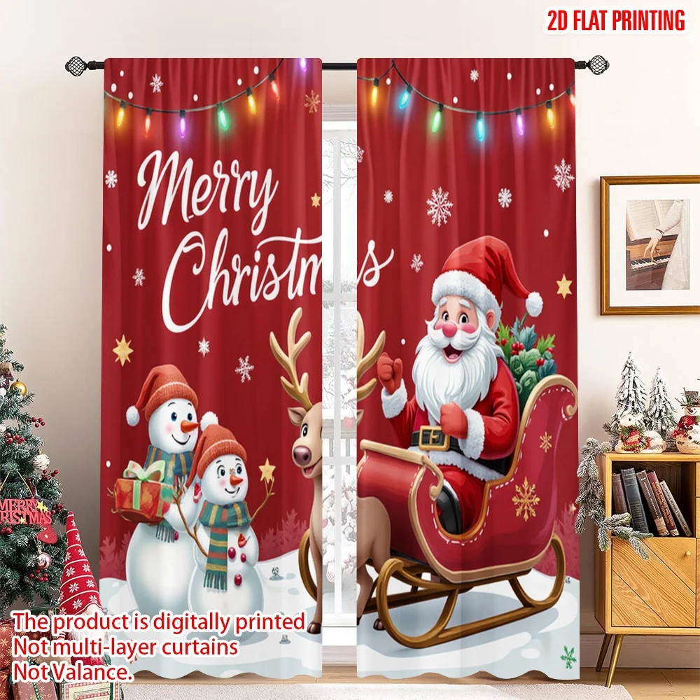 

2pcs 2D flat printing Merry Christmas Popular Party Window Curtains Merry Christmas Santa Claus Sleigh 100% Polyester Without