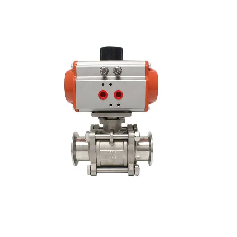 DN25 Stainless Steel Three Piece Sanitary High Platform Ball Valve Tri Clamp Ferrule Type Ball Valve Double Acting Cylinder