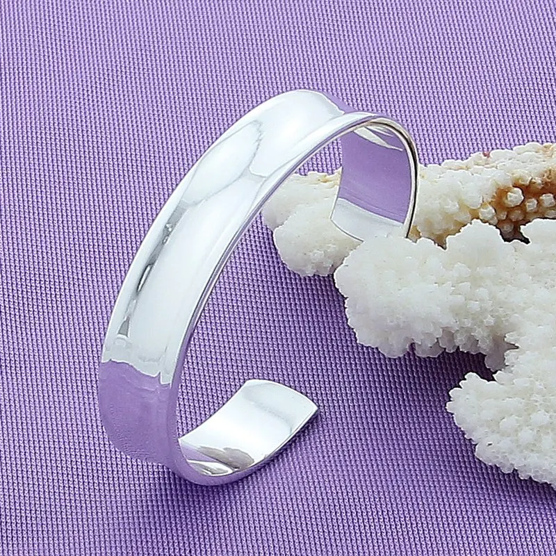 

925 Sterling Silver 12mm Smooth Adjustable Bangle Bracelet For Man Woman Fashion Wedding Engagement Party Jewelry