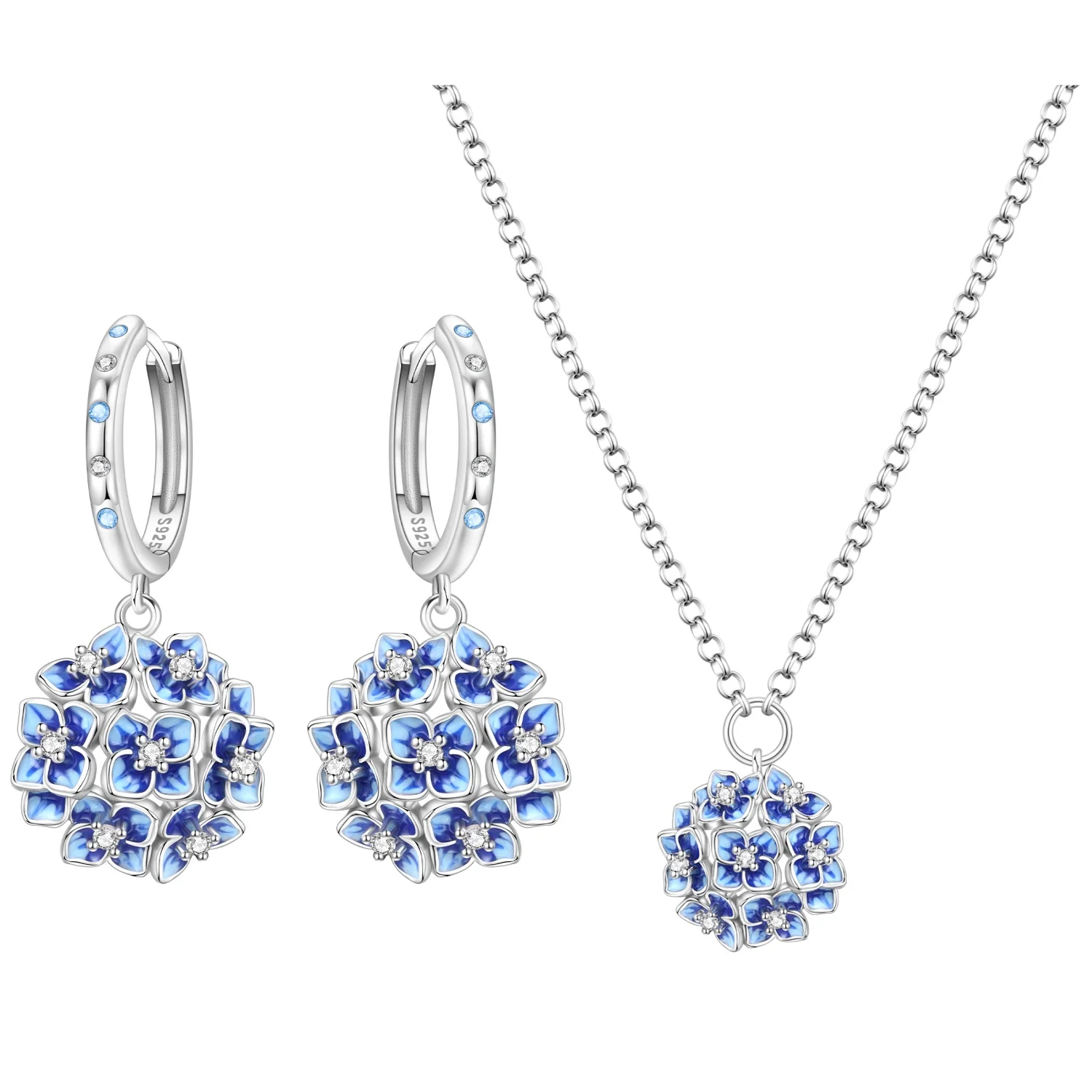 Orstarry S925 Sterling Silber Schmetterling-Blumen-Ohrringe und Halsketten-Set, Exquisites Herz-Hänge-Schmuckset für Damen, Party-Geschenk – Detail 7