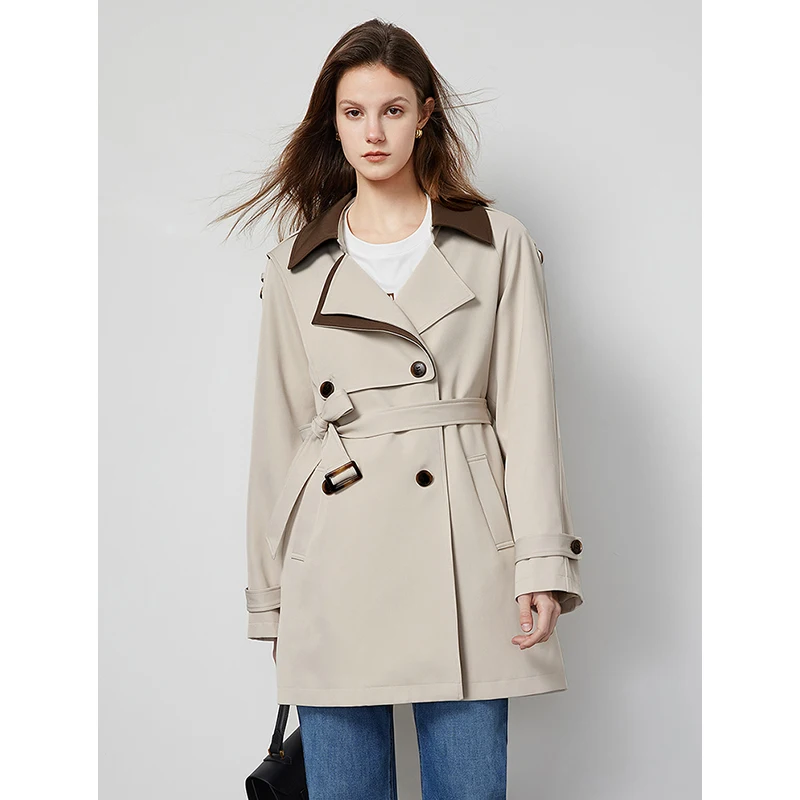 TOYOUTH Women Trench Coat 2024 Spring New Maillard Style Lapel Collar Khaki Single Breasted Button Office Lady Windbreaker Coat